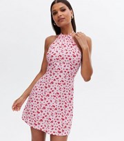 New Look Pink Ditsy Floral Halter Tie Back Mini Dress